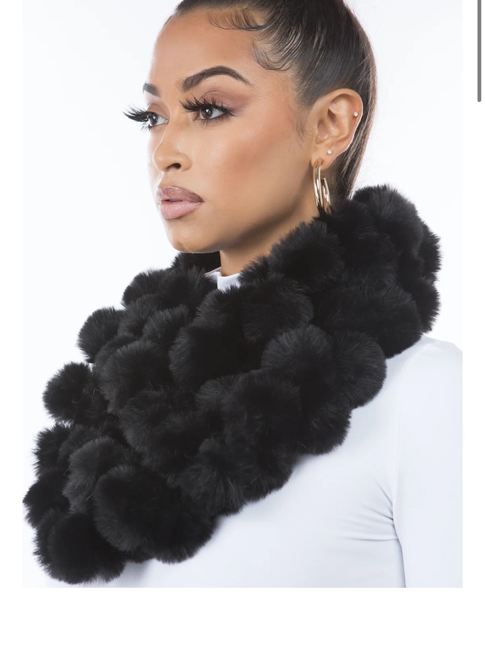 Adrienne Landau Bluy-toned Black Rabbit Fur Pom Pom Scarf
